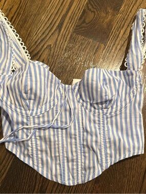 Olivaceous Blue and White Striped Bustier Crop Top